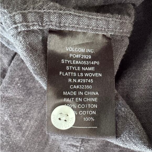 Volcom Mens Medium Long SLeeve Gray Button Front Shirt 100% Cotton - Picture 6 of 8
